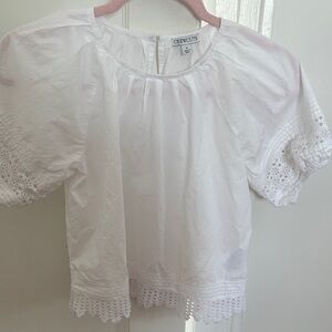 Crewcuts White Eyelet Hem & Sleeve Cotton Top